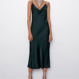 Zara Emerald Green Satin Cowl Neck Dress